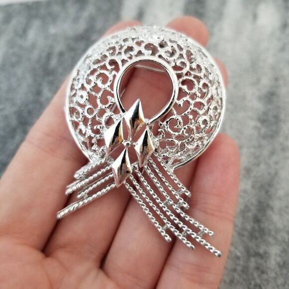 Vintage Modernist Silver Tone Brooch, Retro Design, Estate Unsigned - Picture 3 of 5